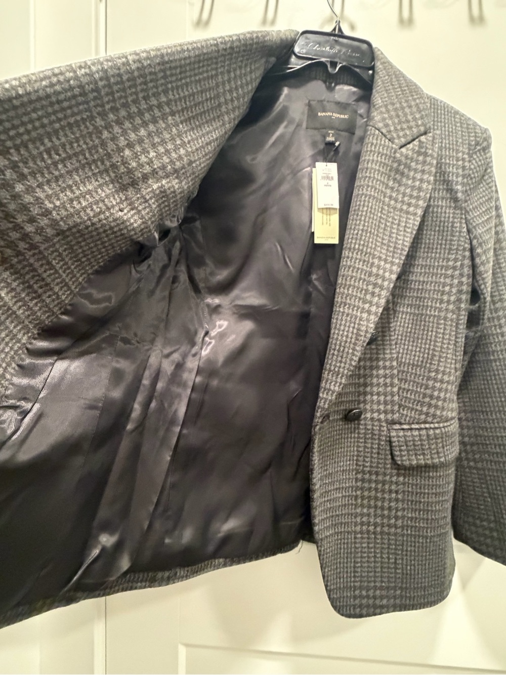 NWT Banana Republic Glen Plaid Double Breasted Blazer Gray Houndstooth Petite 2P - Picture 4 of 5